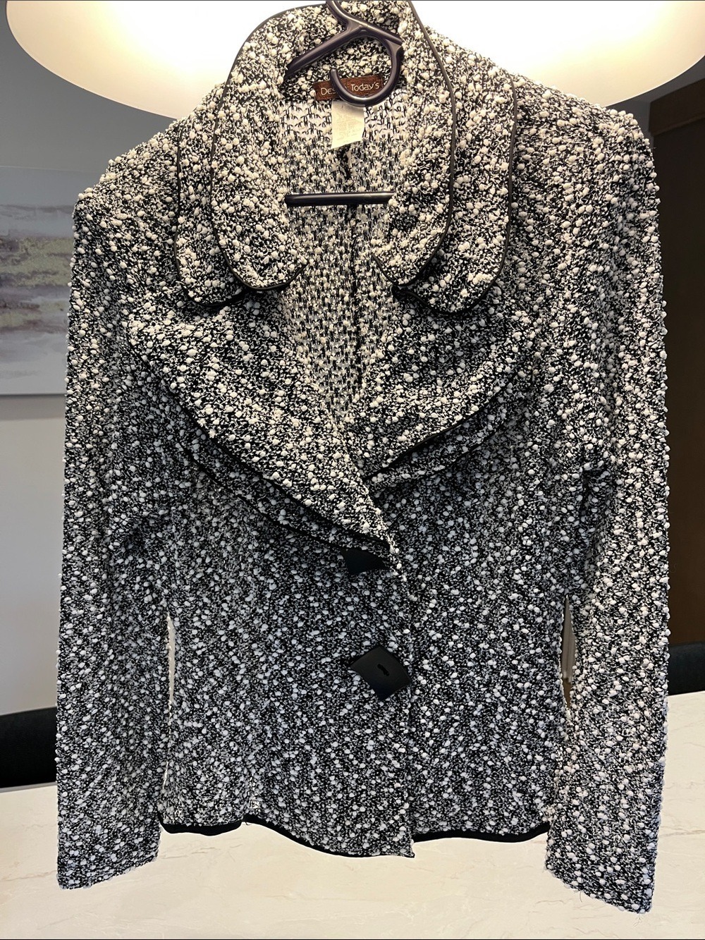 Bouclé Black & White Sculpted-Collar Blazer